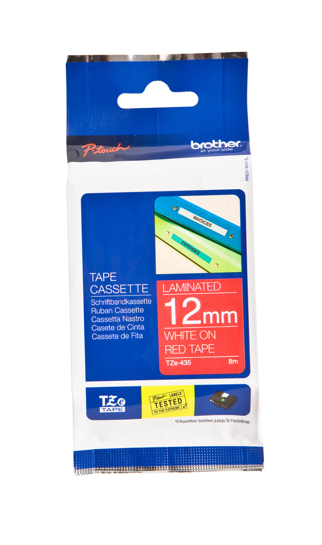 Brother - Labele P-touch TZe-435 estándar 12mm blanco sobre rojo