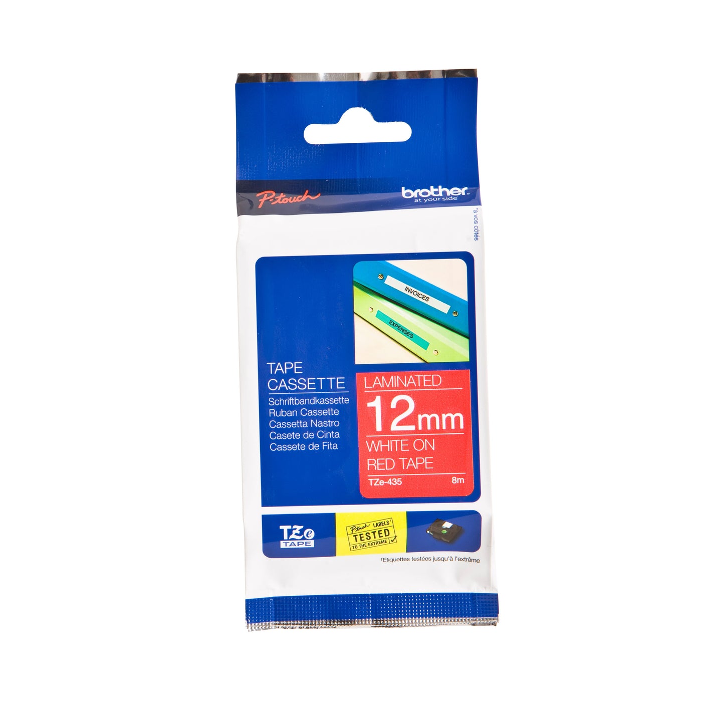 Brother - Labele P-touch TZe-435 standard 12mm blanc sur rouge
