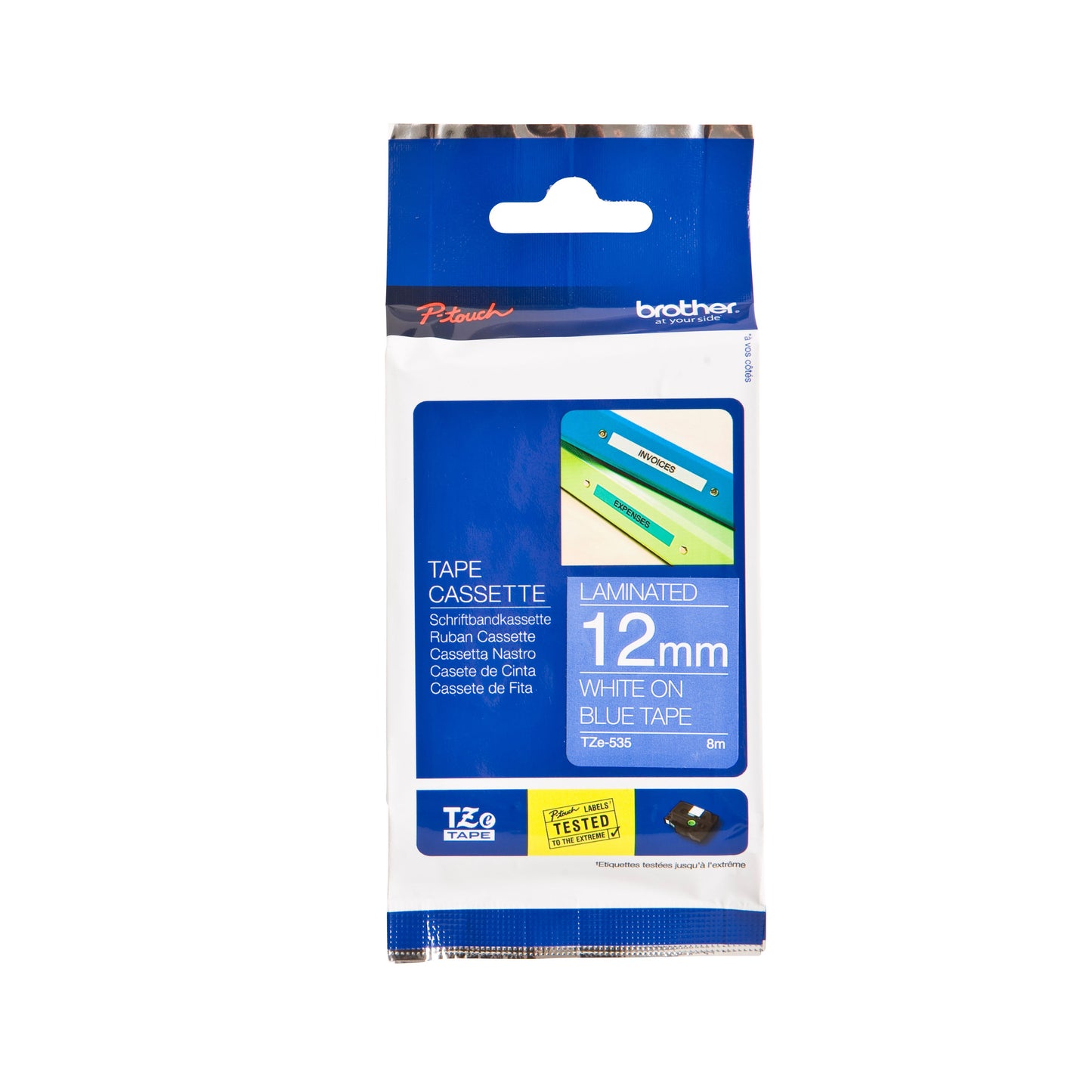 Brother - Etichetta P-touch TZe-535 standard 12 mm bianco su blu