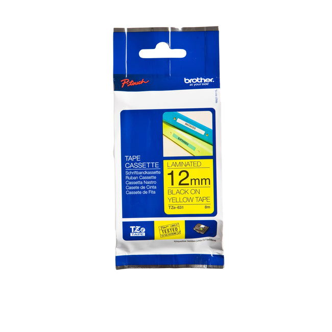 Brother - Etichetta P-touch TZe-631 standard 12mm nero su giallo | 25 pezzi