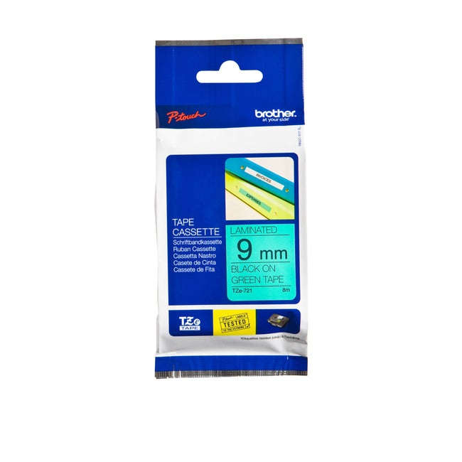 Brother - Etichetta P-touch TZe-721 standard 9mm nero su verde