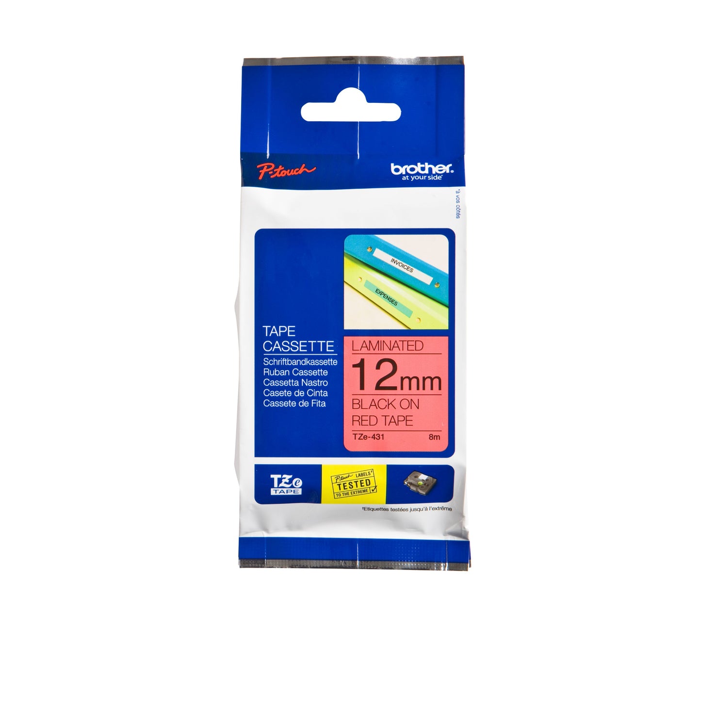 Brother - Etichetta P-touch TZe-431 standard 12 mm nero su rosso
