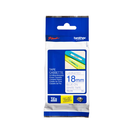 Brother - Etichetta P-touch TZe-243 standard 18 mm blu su bianco