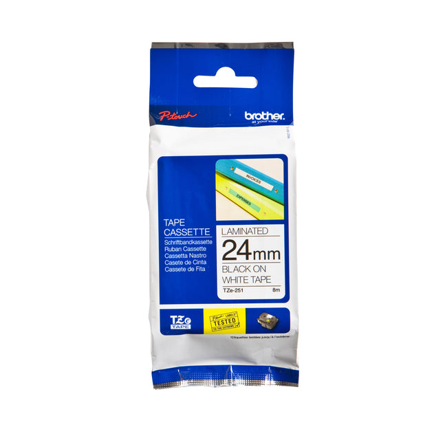 Brother - Labele P-touch TZe-251 estándar 24mm negro sobre blanco | 25 piezas