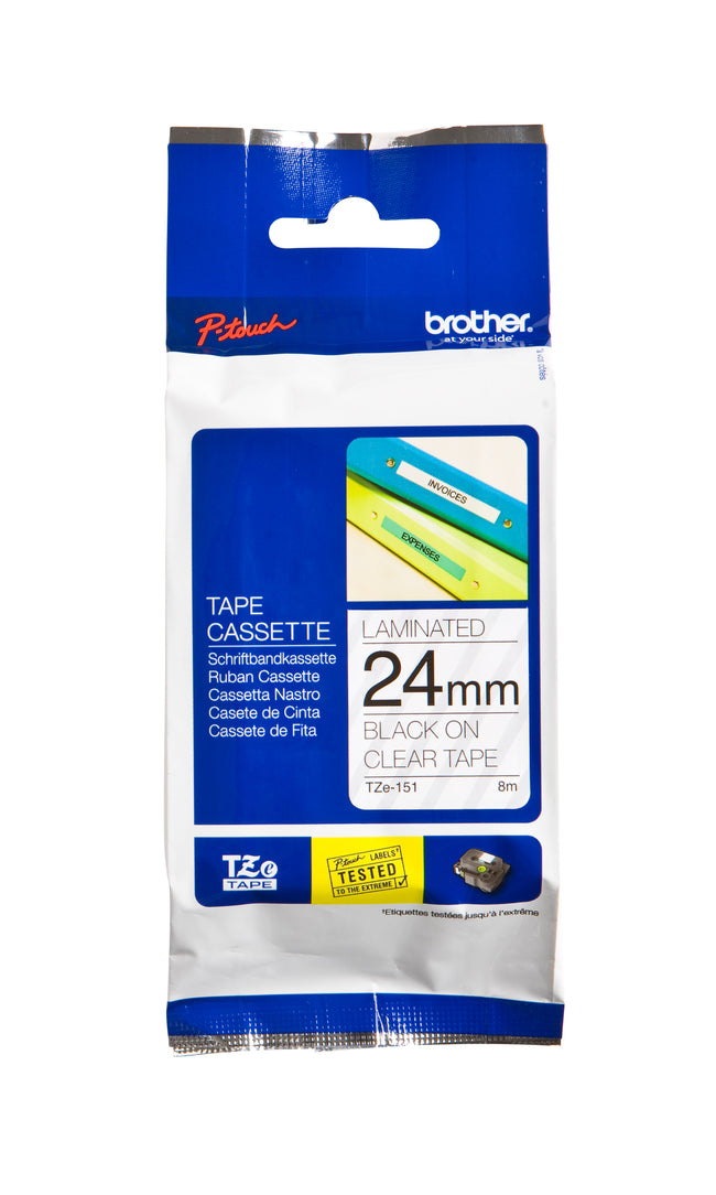 Brother - Etichetta P-touch TZe-151 standard 24 mm nero su trasparente