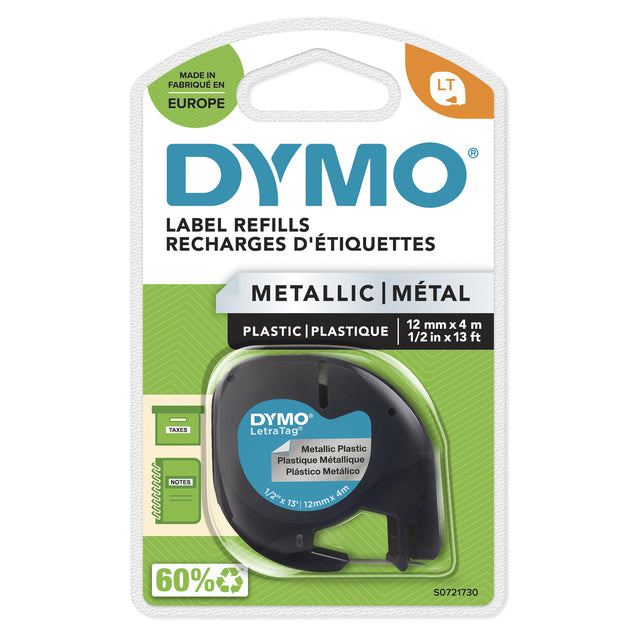 Dymo - Labele LetraTag metallic 12mm black on silver