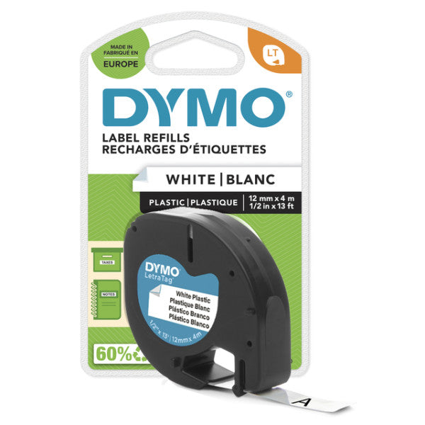 Label tape Dymo LetraTag plastic 12mm black on white | 50 pieces