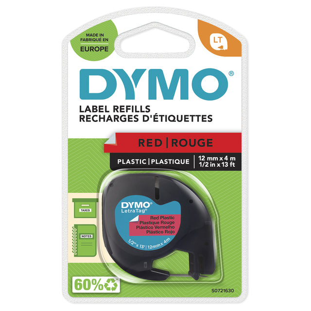 Dymo - LetraTAG e 12 mm, plastic rood