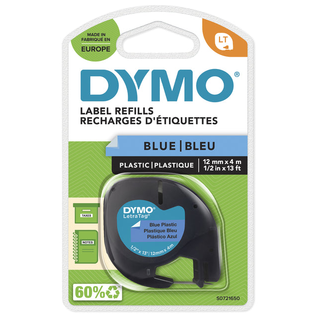 Dymo - LetraTAG e 12 mm, plastic blauw