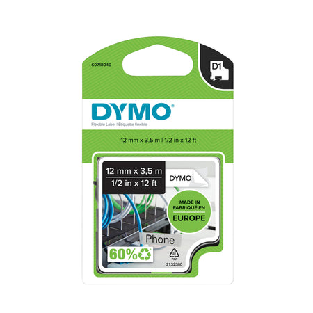Dymo - Labele LabelManager D1 nylon 12mm nero su bianco