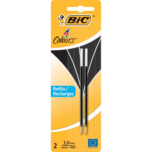 Bic - recharge pour stylo à bille 4 Couleurs Medium, blister de 2 pièces, noir