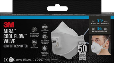 3M -  Aura Comfort Cool Flow stofmasker, FFP2, met ventiel, pak van 2 stuks