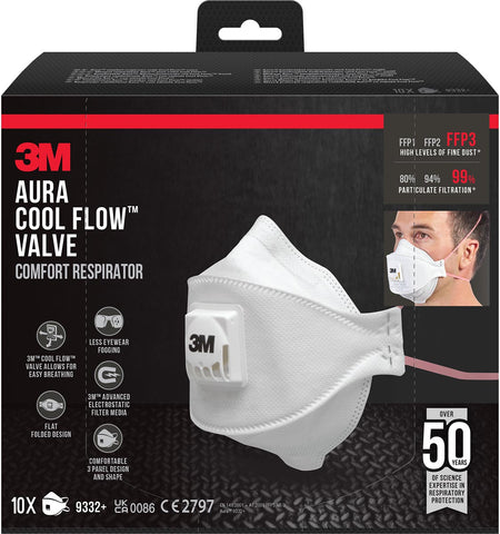 3M -  Aura Comfort Cool Flow stofmasker, FFP3, met ventiel, pak van 10 stuks