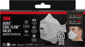 3M -  Aura Comfort Cool Flow stofmasker, FFP3, met ventiel, pak van 2 stuks