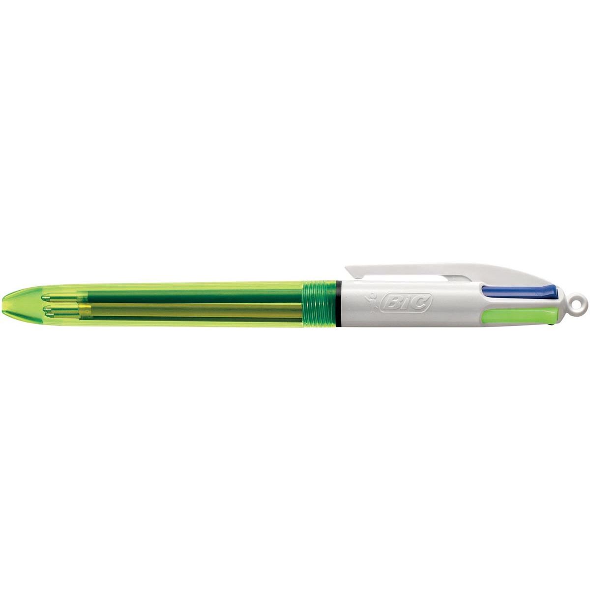 BIC -  Colours Fluo 4-kleurenbalpen, medium, 3 klassieke inktkleuren en een markeerstift fluo geel