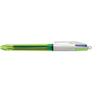 BIC -  Colours Fluo 4-kleurenbalpen, medium, 3 klassieke inktkleuren en een markeerstift fluo geel