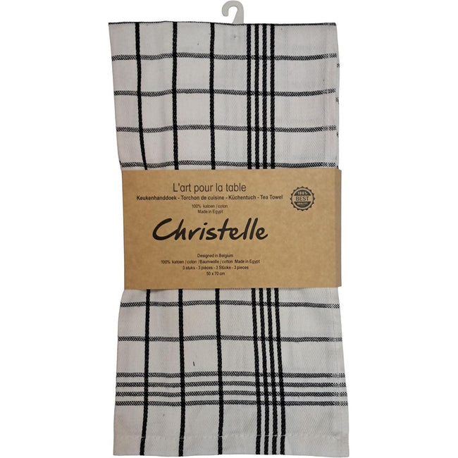 Klika -  Handdoek Christelle, ft 50 x 70 cm, geruit, wit, pak van 3 stuks