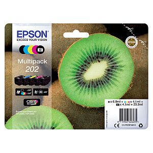 Epson - Inktcartridge epson 202 t02e74 zwart + 3 kl +f-zw | Blister a 5 stuk | 5 stuks
