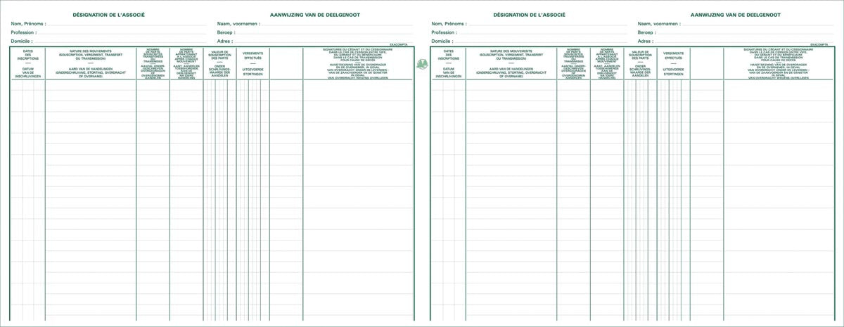 Exacompta - Registrieren Sie den Piqure -Aktionär BVBA/ SPRL 320x250mm 80VVE GRO