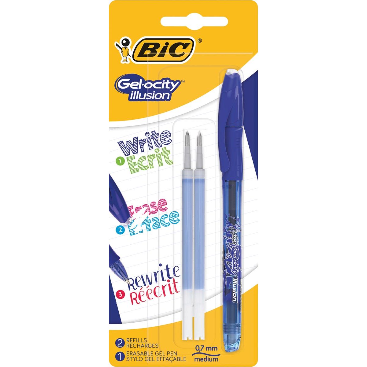 Bic - roller Gel-ocity Illusion, blauw, blister met 1 stuk en 2 vullingen