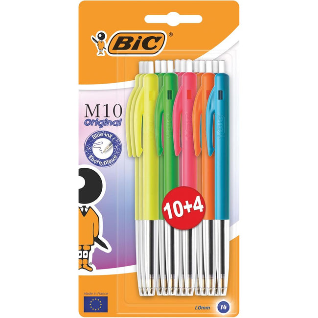 Bic - balpen M10 Original Ultracolours, blister van 10 + 4 gratis