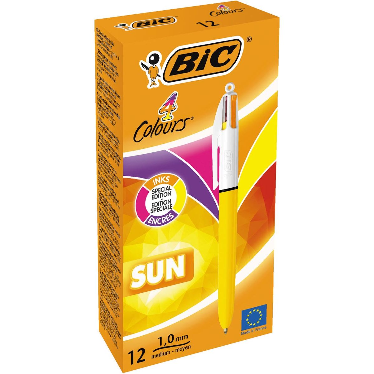 Bic - Colours 4-kleurenbalpen, medium, fashion inktkleuren, lichaam geel