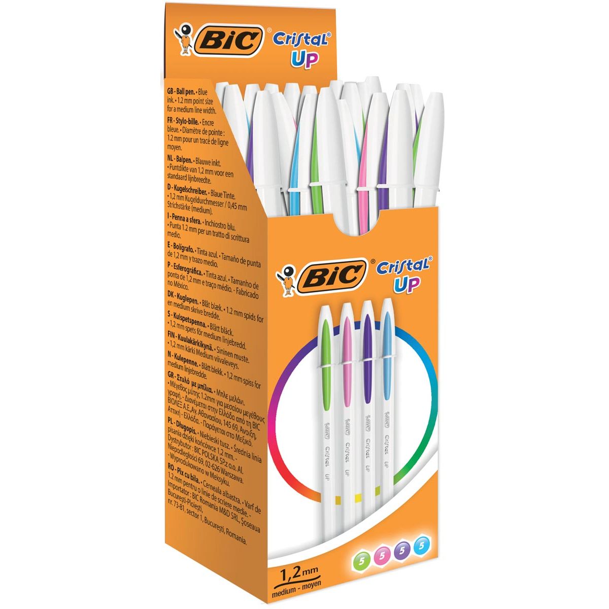 Bic -  balpen Cristal Up, doos met 20 stuks in geassorteerde fun kleuren