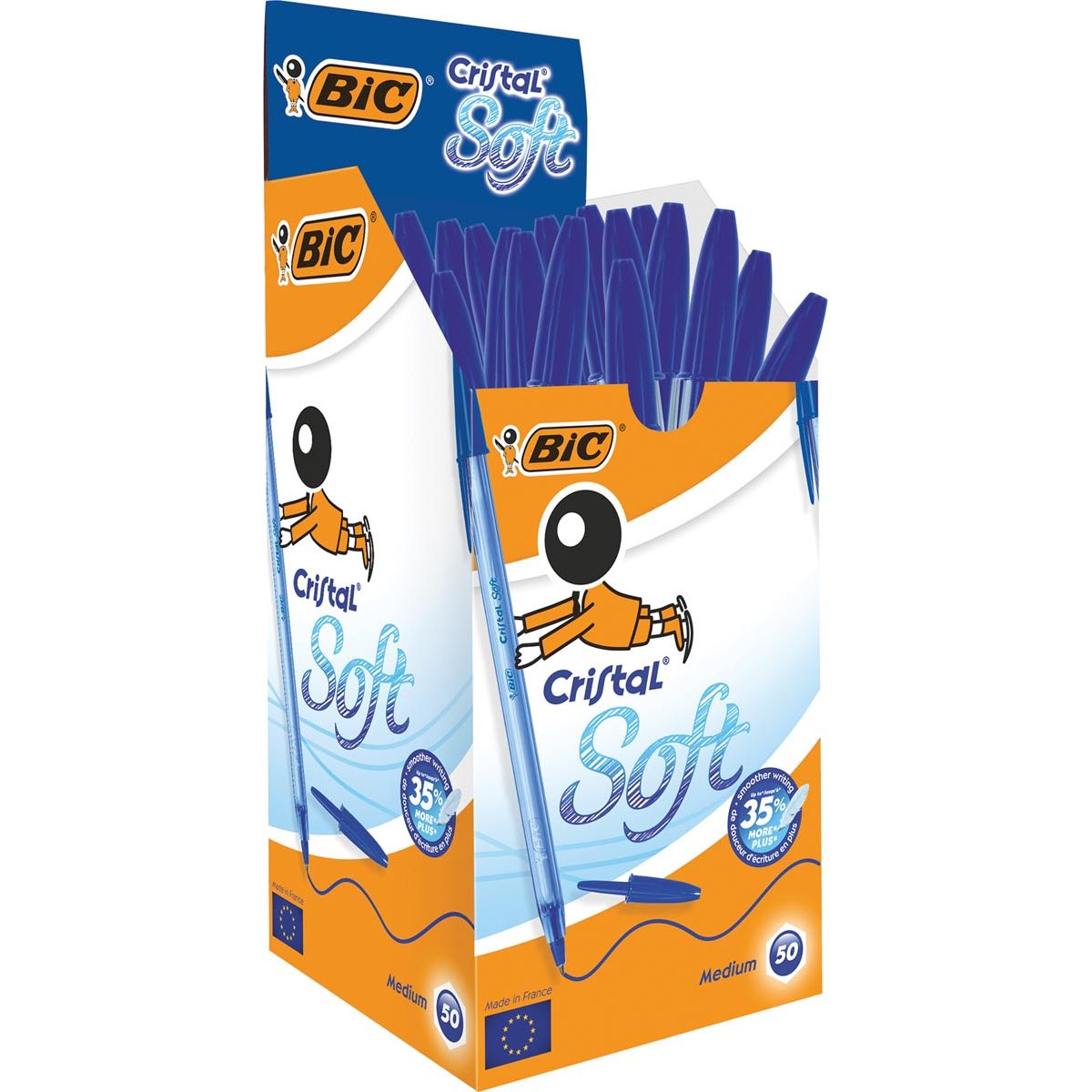 BIC - Ballpen Cristal Soft, point moyen, paquet de 50 pièces, bleu