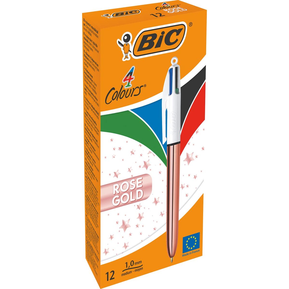 Bic - stylo à bille 4 Color Shine, or rose, boîte de 12 pièces