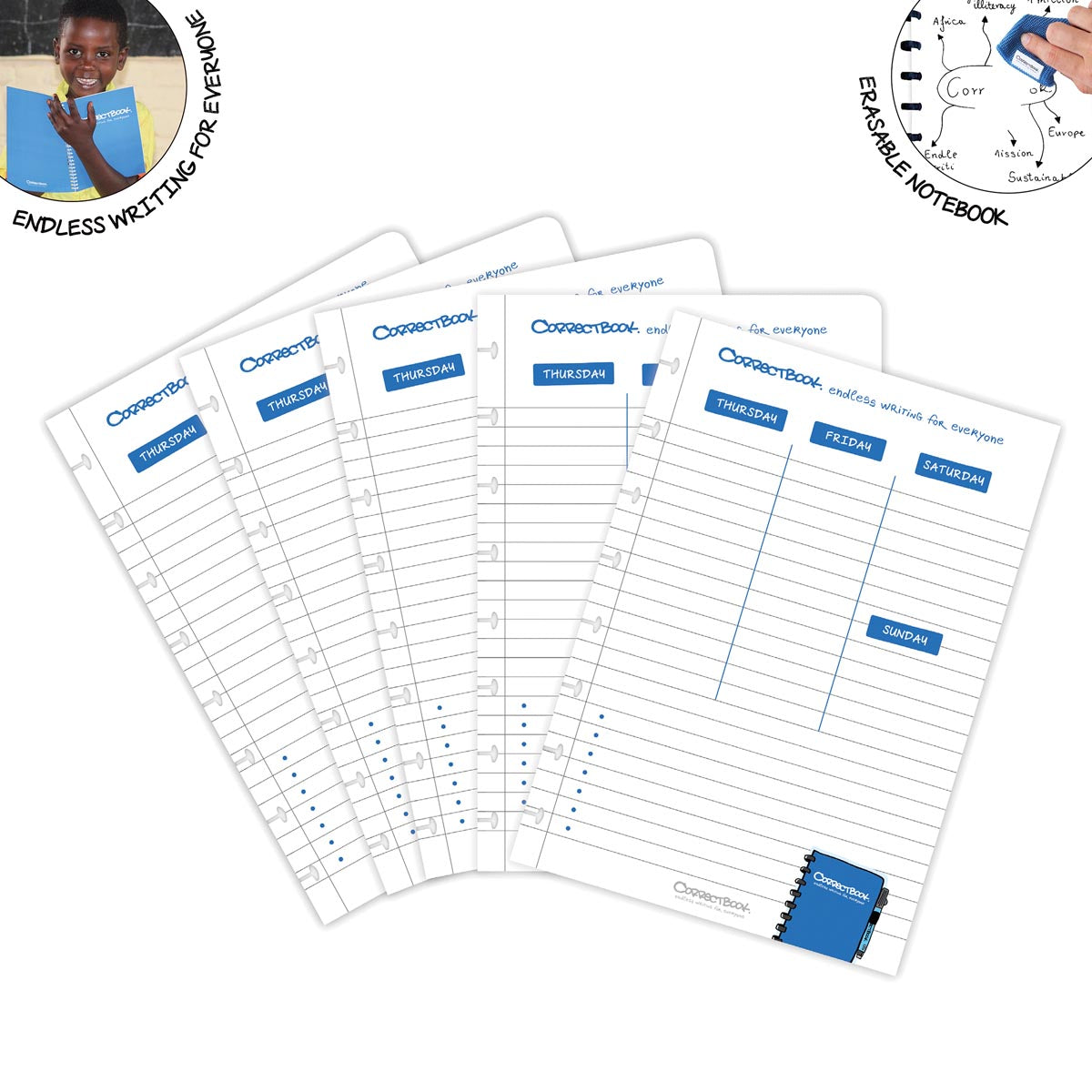 Correctbook -  A5 set met 5 weekplanner bladen, 10 pagina's (5 vel), uitwisbaar / herbruikbaar
