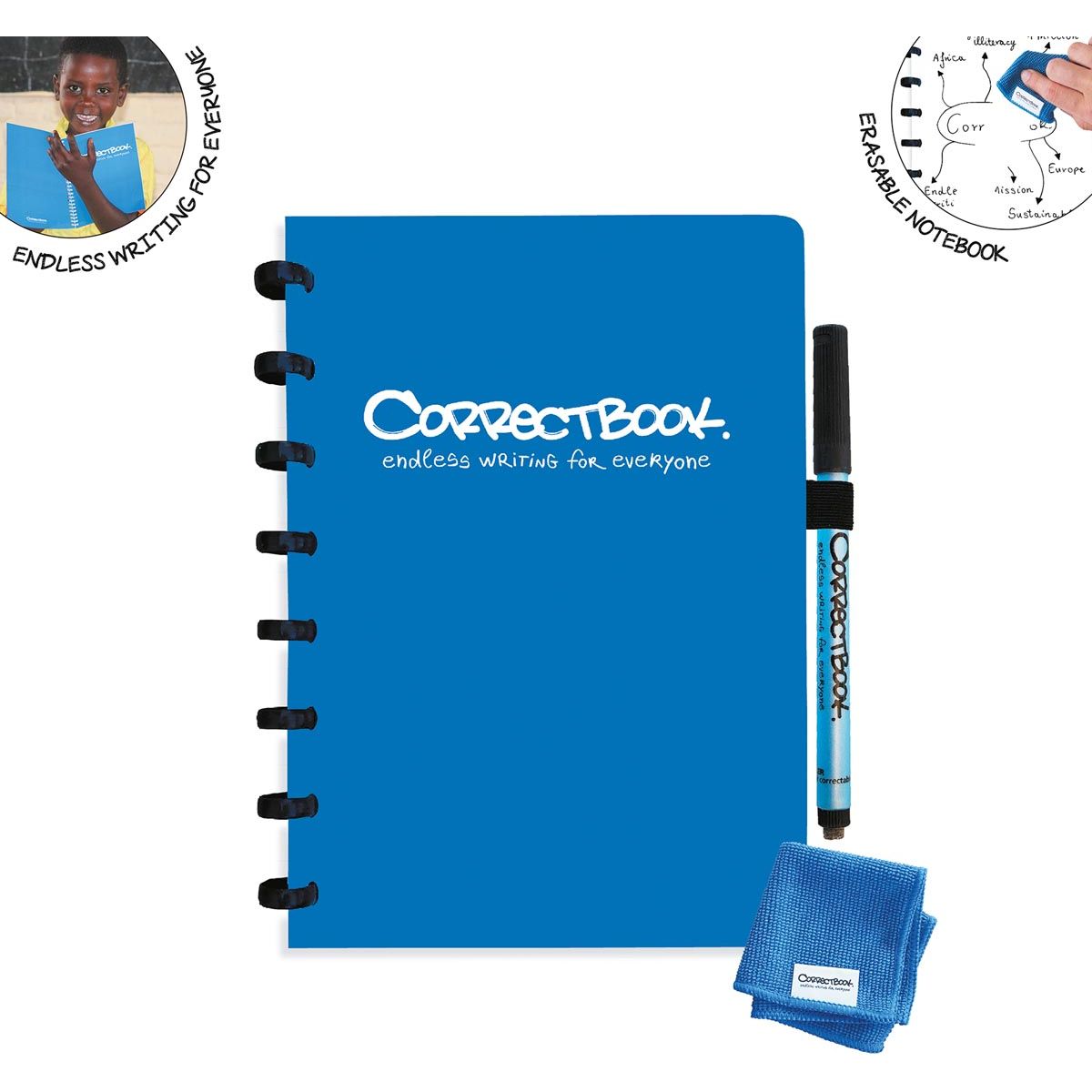 Correctbook - A5 Original: uitwisbaar / herbruikbaar notitieboek, blanco, Earthy Blue (blauw)