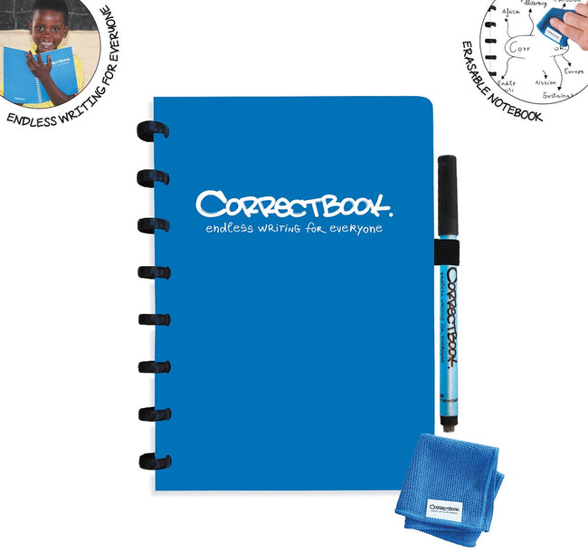 CorrectBook - A5 Original: Notebook excès / réutilisable, Blanco, Terrey Blue (bleu)