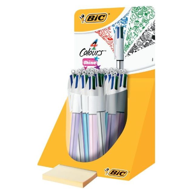 Bic - Colours Shine 4-kleurenbalpen, medium, klassieke inktkleuren, lichaam metallic paars