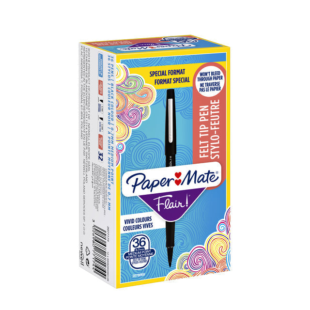 Paper Mate - fineliner Flair Original, value pack van 36 stuks (30 + 6 gratis), zwart