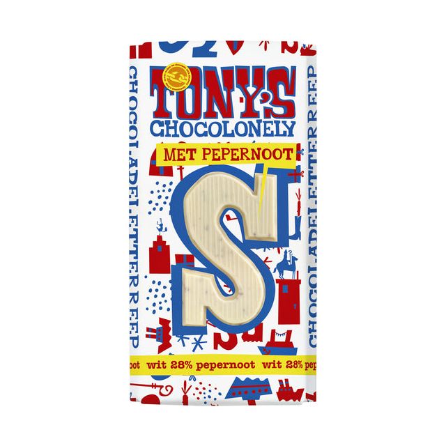 Tony's Chocolonely - Chocoladeletter tony chocolonely wit pepernoot s | 15 stuks