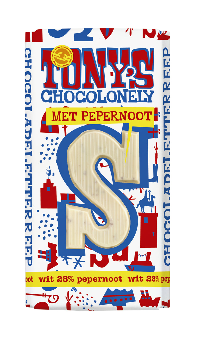 Tony's Chocolonely - Lettera di cioccolato pan di zenzero bianco S 180gr | 15 pezzi