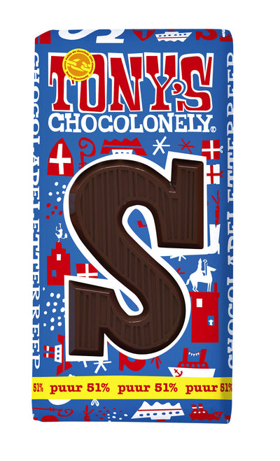 Tony's Chocolonely -  Chocoladeletter tony chocolonely puur s 180gr
