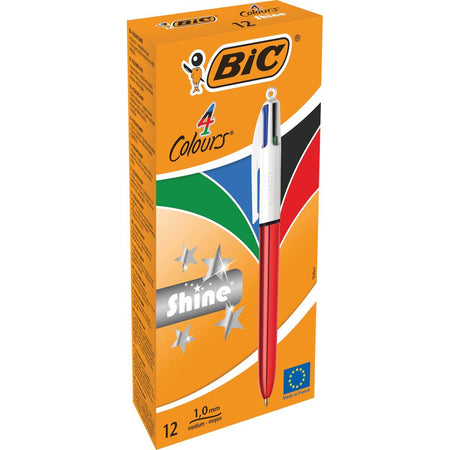 Bic - Colors Shine 4-colour ballpoint pen, medium, classic ink colours, body metallic red