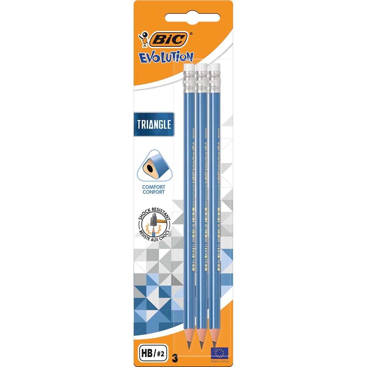 Bic - potlood Evolution Triangle, met gom, blister van 3 stuks