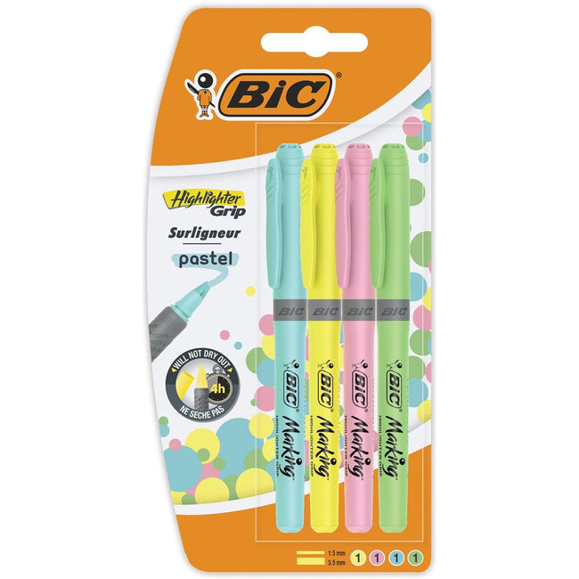 BIC - Grip de surligneur Tél, cloque de 4 pièces en couleurs assorties