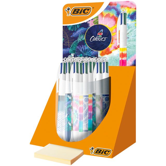 BIC - Colours Tie-Dye Botanical 4-kleurenbalpen, medium, klassieke inktkleuren, display van 30 stuks