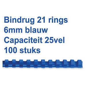 GBC - Bindrug gbc 6mm 21rings a4 blauw | Doos a 100 stuk