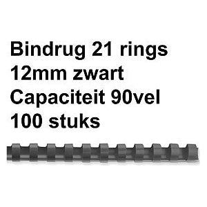 GBC - Bindrug gbc 12mm 21rings a4 zwart | Doos a 100 stuk