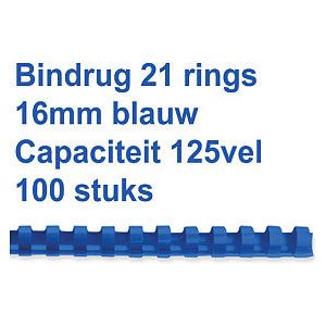 Reliure dos GBC 16mm 21 anneaux A4 bleu 100 pièces