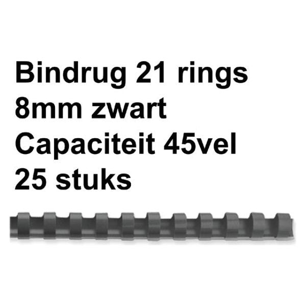 Bindrug GBC 8mm 21Rings A4 Black 25 Teile