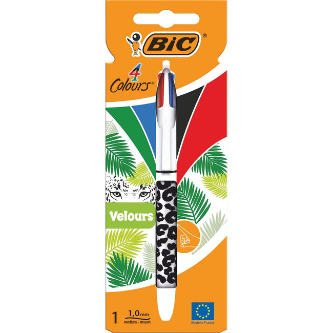 Bic - Colors Velours 4-colour ballpoint pen, medium, classic ink colours, different motifs, on blister