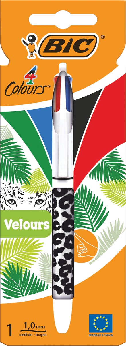 Bic - Colours Velours 4-kleurenbalpen, medium, klassieke inktkleuren, verschillende motieven, op blister