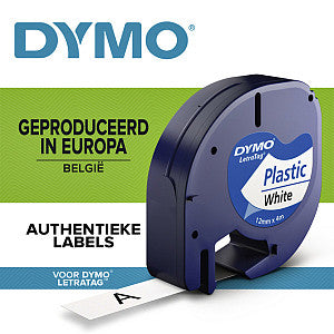 DYMO - LABELE LETRATAG 91201 Plastik 12mm schwarz auf Weiß