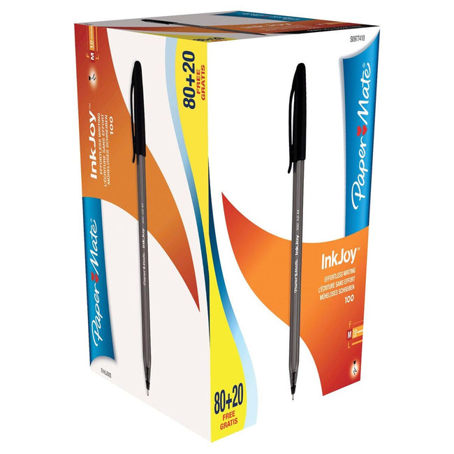 Paper Mate - Ballpen Inkjoy 100 avec CAP, noir, boîte 80 + 20 GRATUIT