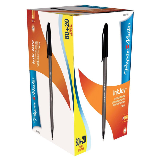 Paper Mate - bolígrafo InkJoy 100 con capuchón, negro, caja 80 + 20 gratis